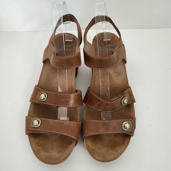 DANSKO Savannah Wedge Sandals Womens 9.5 10 EU 40 Brown Strappy Leather - Picture 2 of 9